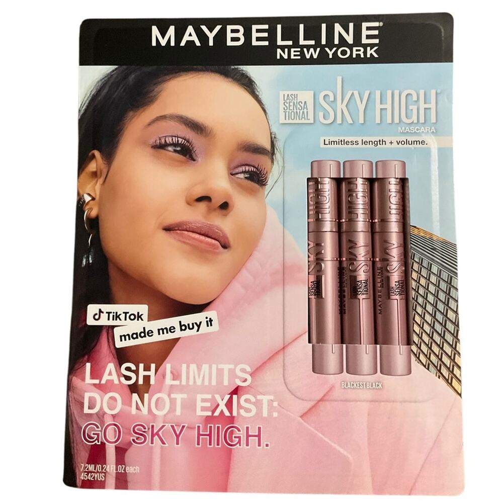 Maybelline New York Sky High Mascara 0.24 fl oz (3 Pack) Blackest Black NEW